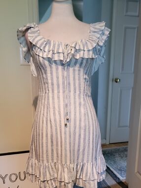 Skylar + Madison Striped Ruffle dress - White & Light Blue